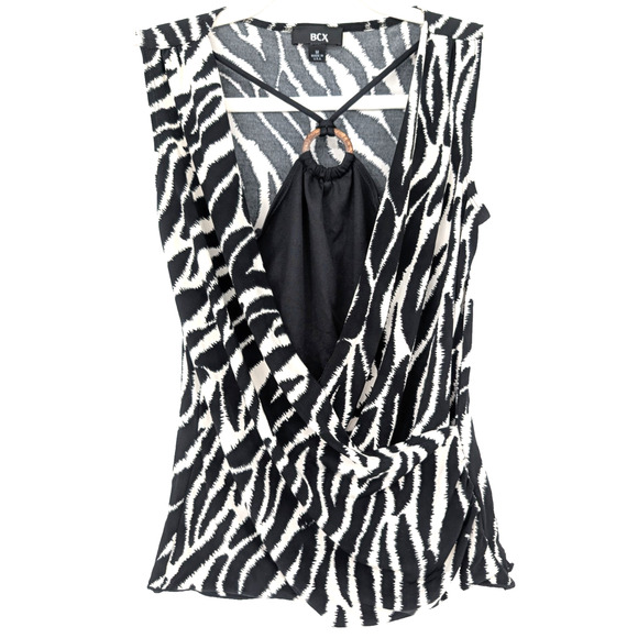 VTG Y2K Zebra Print Layered Wrap Halter Fairy Grunge Baddie Mobwife Tank Medium - Picture 1 of 8